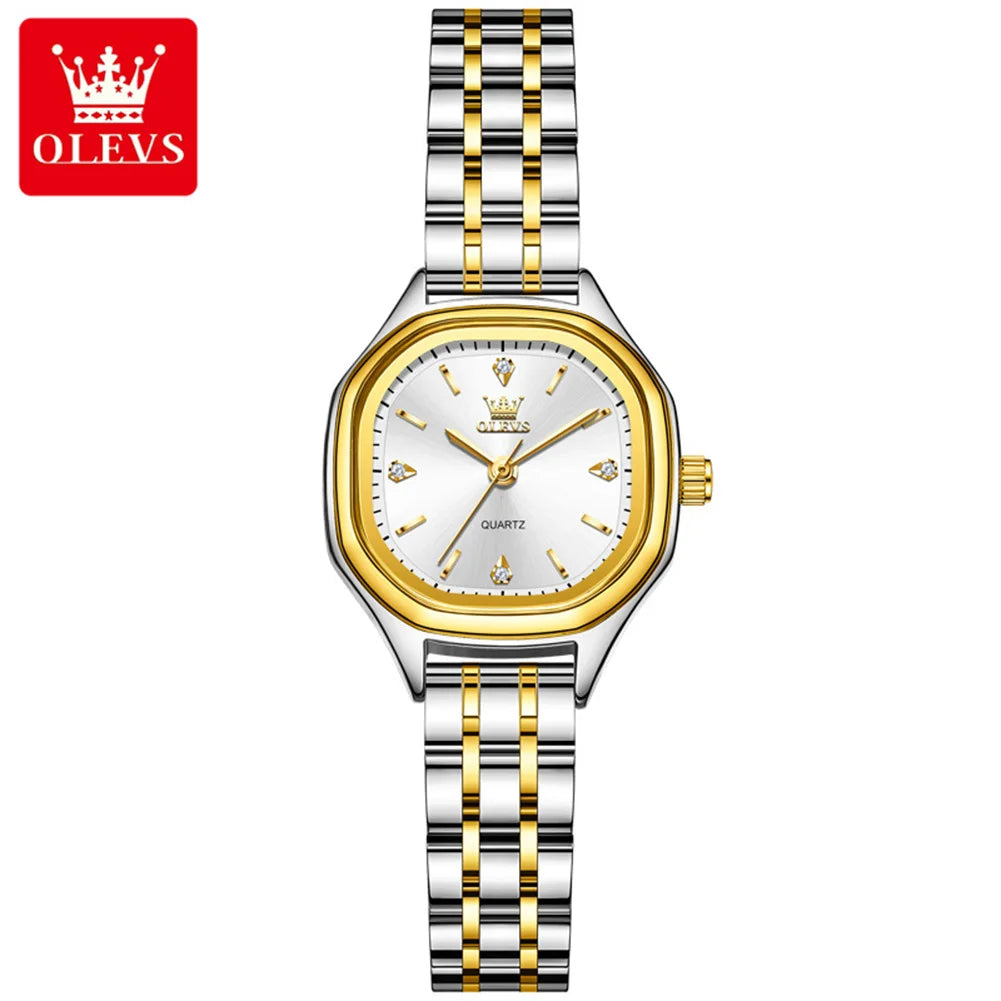 OLEVS Brand Original Quartz Watch for Women Luxury Elegant Fashion Square Dial Solid Steel Strap Women's Waterproof Watches