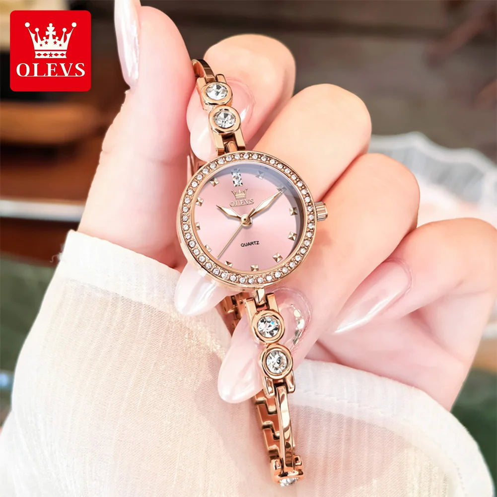 OLEVS Women's Quartz Watches Fashion Luxury Diamond Bracelet Wristwatch for Woman Waterproof Luminous Ladies Dress Watches 5670