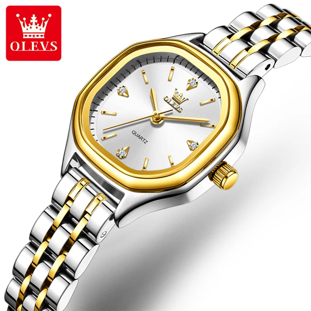 OLEVS Brand Original Quartz Watch for Women Luxury Elegant Fashion Square Dial Solid Steel Strap Women's Waterproof Watches