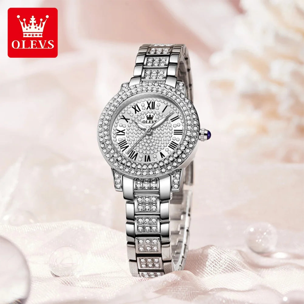 OLEVS Luxury All Diamond Original Quartz Watch Women Elegant Stainless Steel Waterproof Ladies Wrist Watches Relogio Feminino