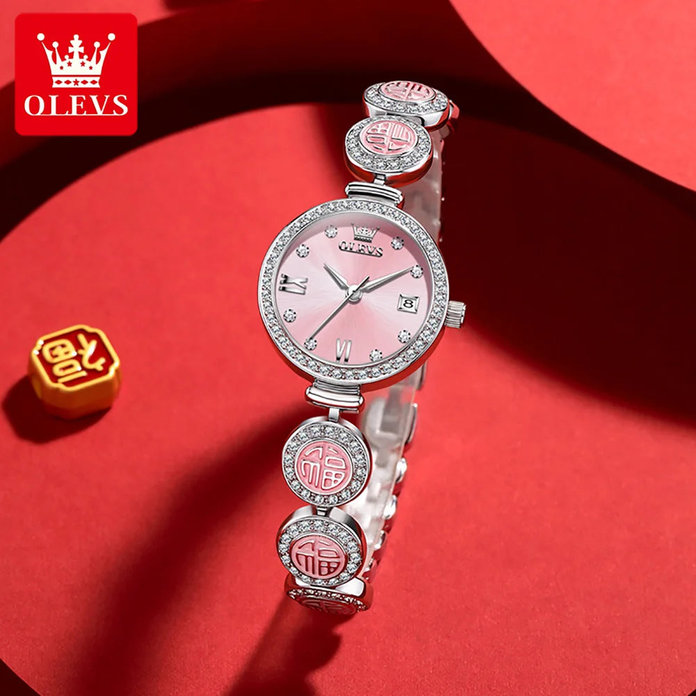 OLEVS Luxury Quartz Watch for Women Elegant Stainless Steel Womens Watches Gifts Waterproof Fashion Bracelet Simple Ladies Watch