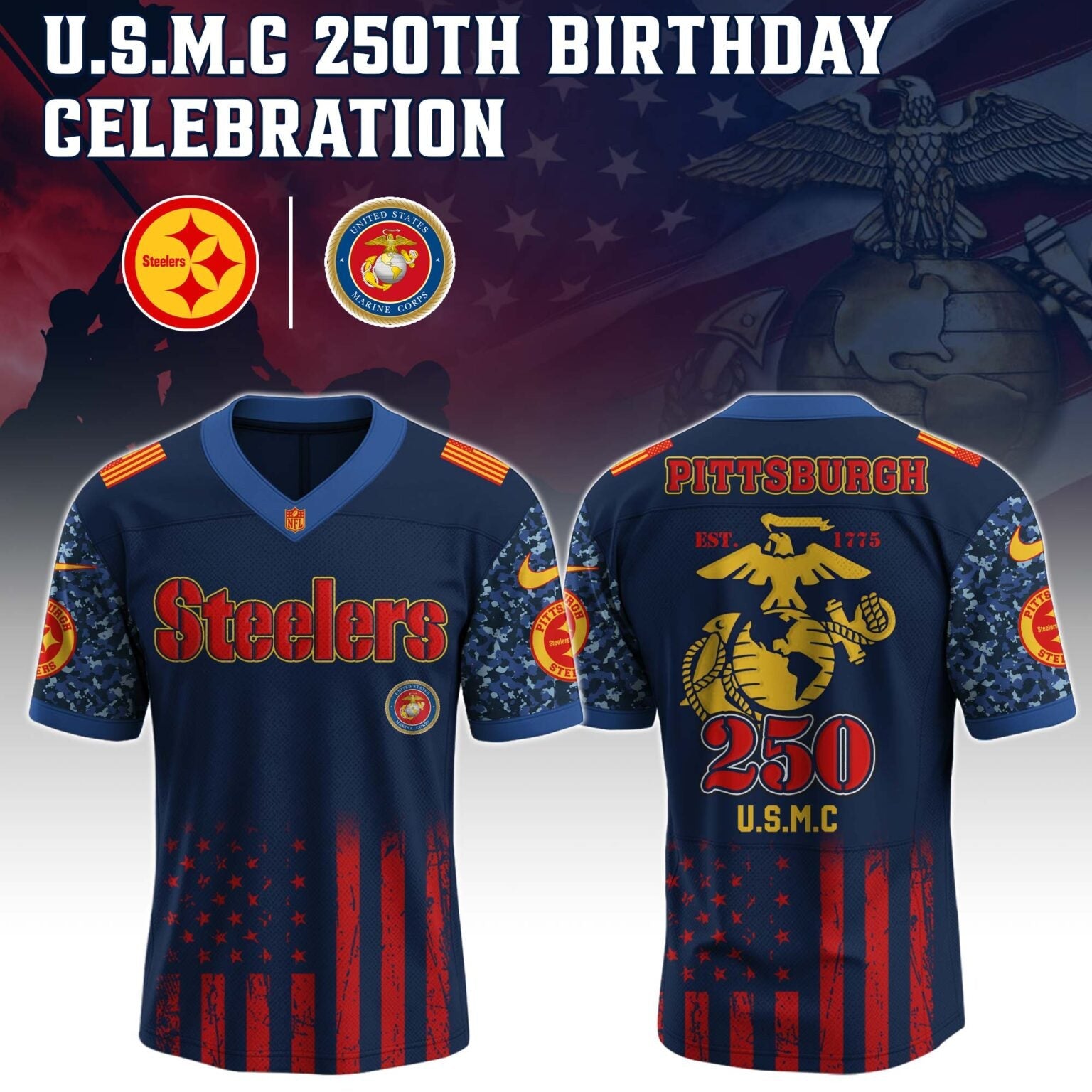 Pittsburgh Steelers NFL x U.S.M.C 250TH Birthday Special Edition Jersey