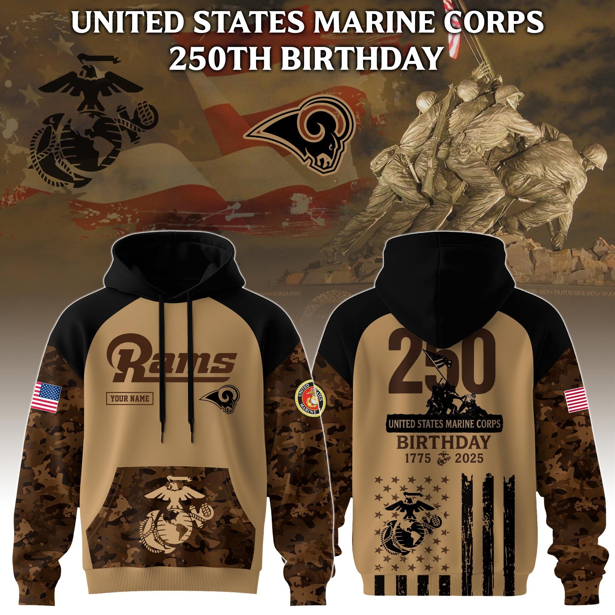 NFL x U.S.M.C Brown Camo Pattern Hoodie