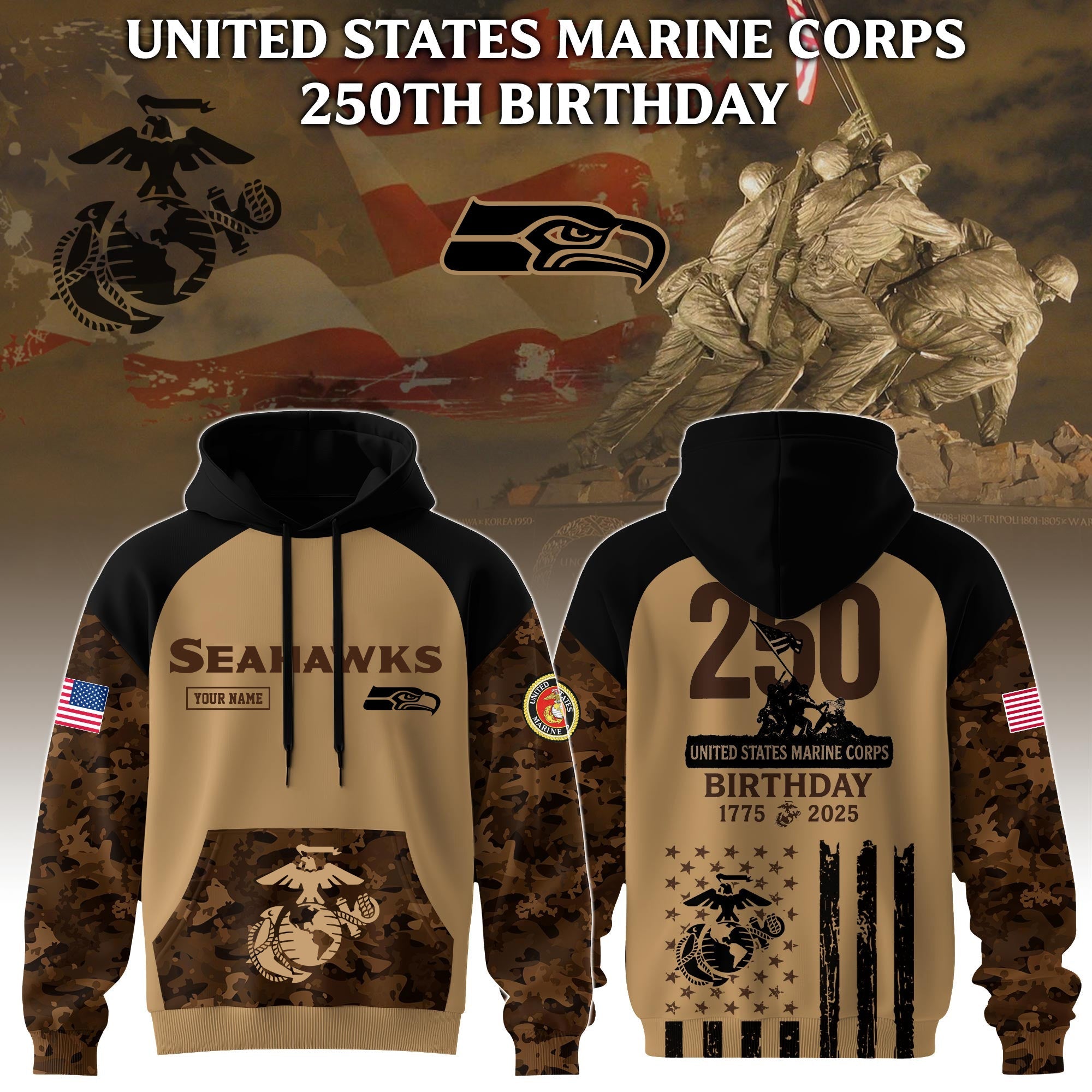 NFL x U.S.M.C Brown Camo Pattern Hoodie
